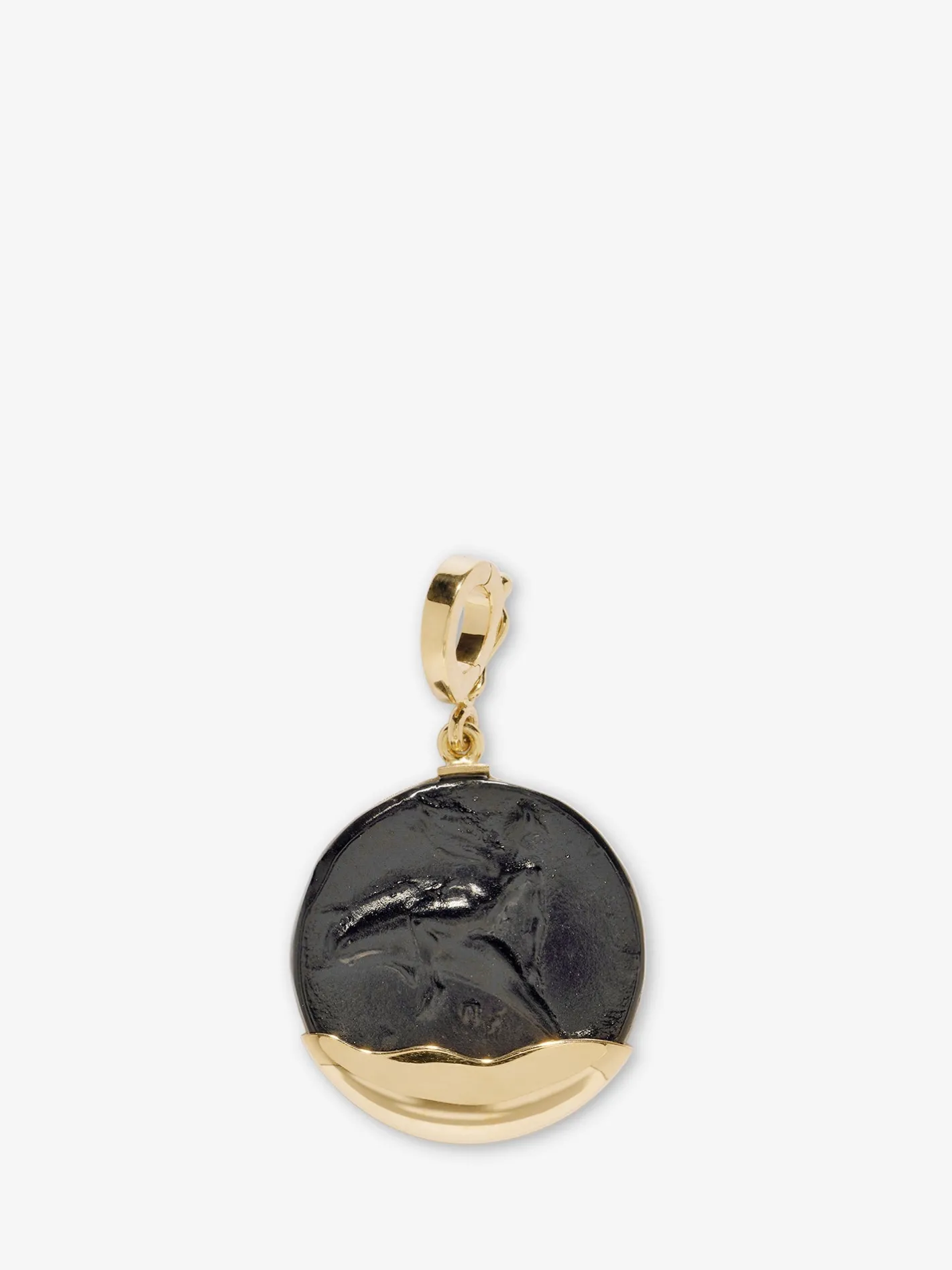 Dolphin Black Glass Gold Dipped Coin Charm<AZLEE Jewelry Shop