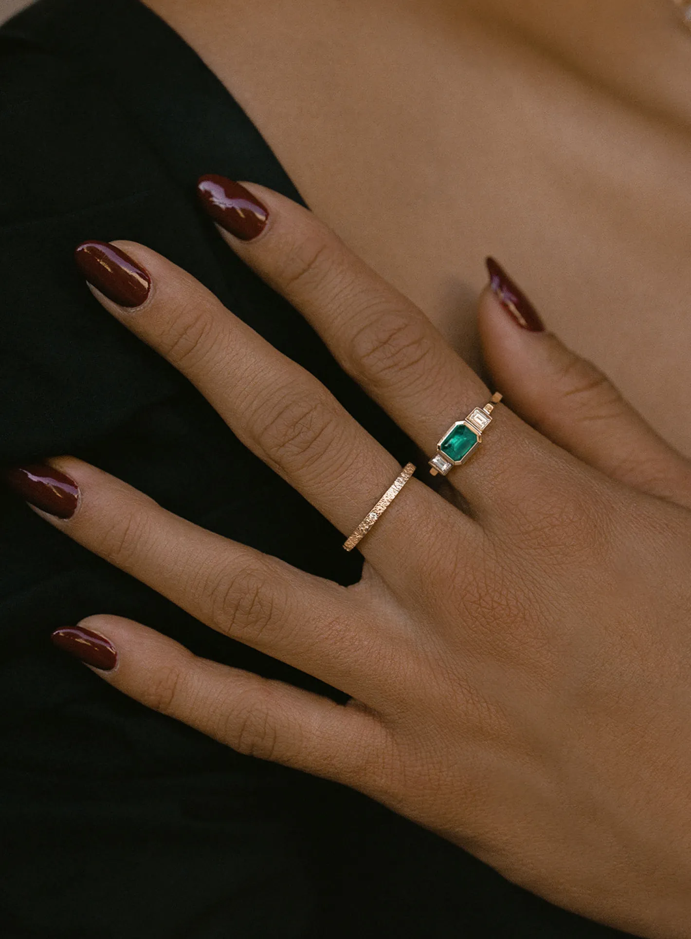 Emerald and Baguette Deco Ring<AZLEE Jewelry Fashion