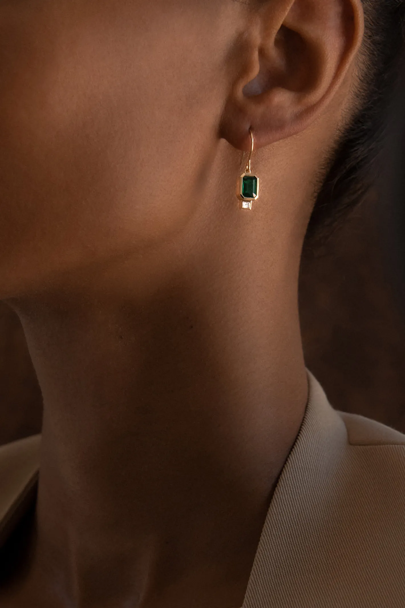 Emerald and Baguette Earrings<AZLEE Jewelry Fashion