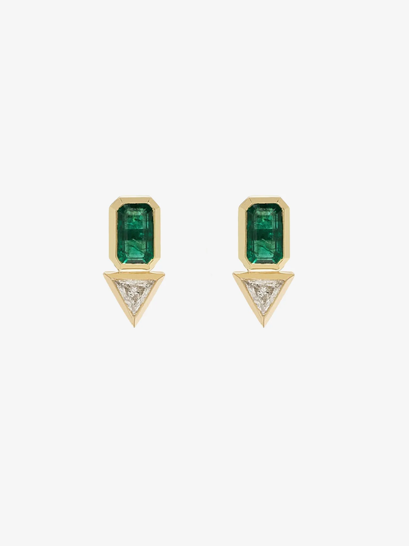 Emerald and Trillion Diamond Studs<AZLEE Jewelry Flash Sale