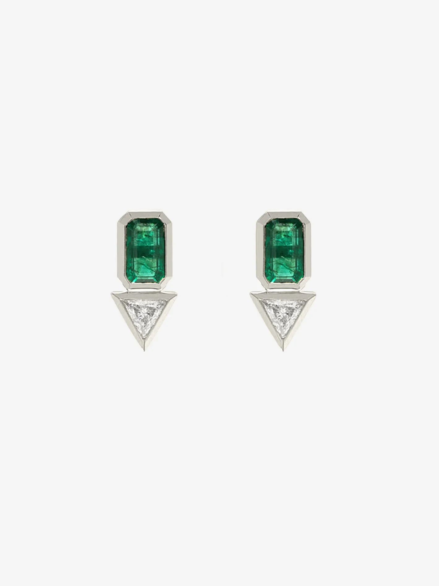Emerald and Trillion Diamond Studs<AZLEE Jewelry Flash Sale