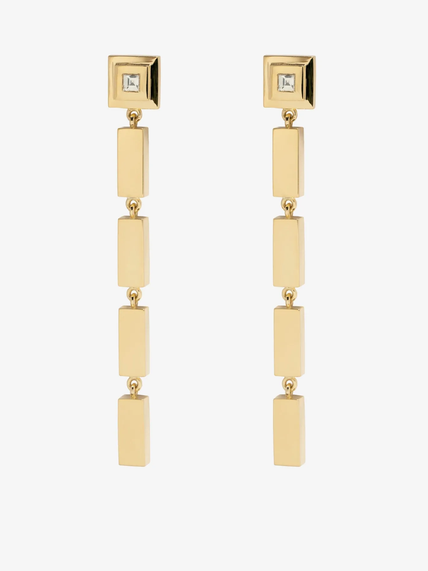 Gold Bar and Carre Diamond Staircase Drop Earrings<AZLEE Jewelry Online