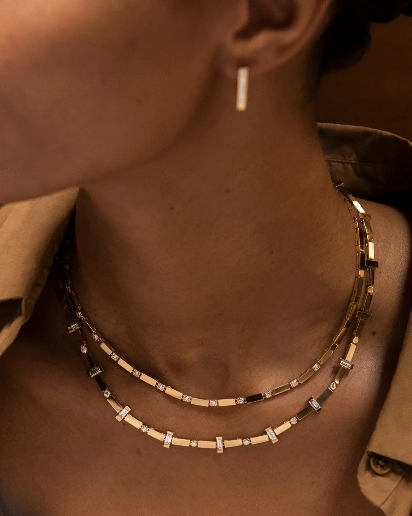 Gold Bar and Diamond Tennis Necklace<AZLEE Jewelry Fashion