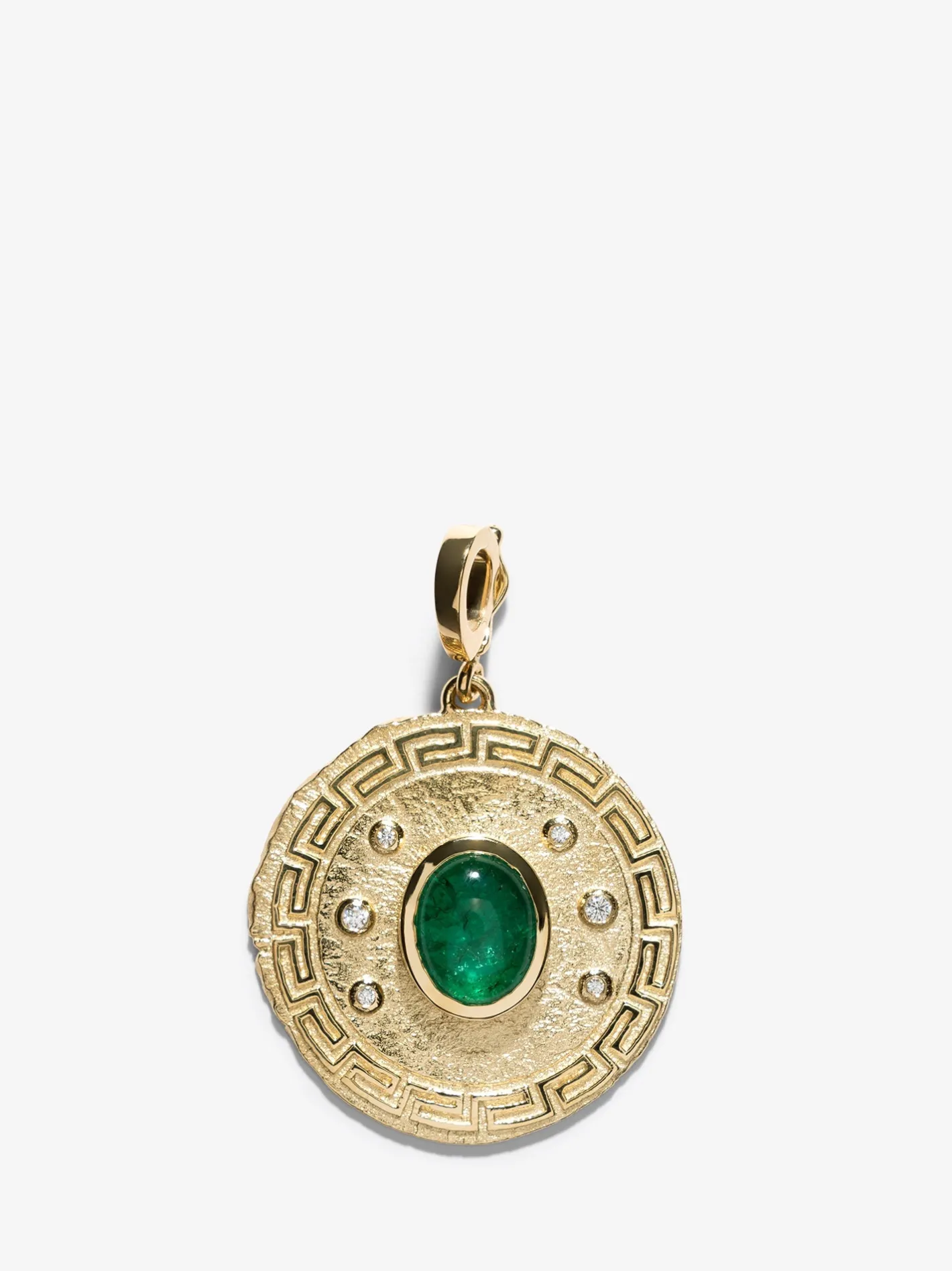 Greek Pattern & Emerald Large Coin Charm<AZLEE Jewelry Cheap
