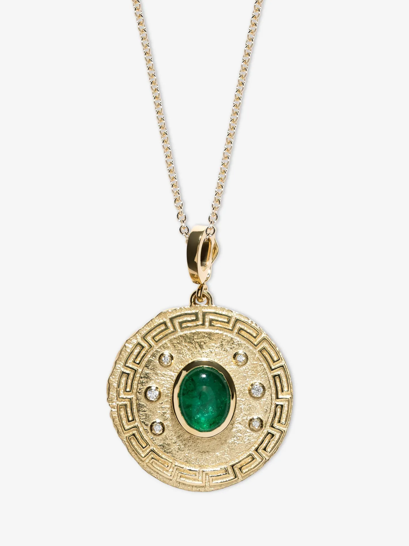 Greek Pattern & Emerald Large Coin Charm<AZLEE Jewelry Cheap