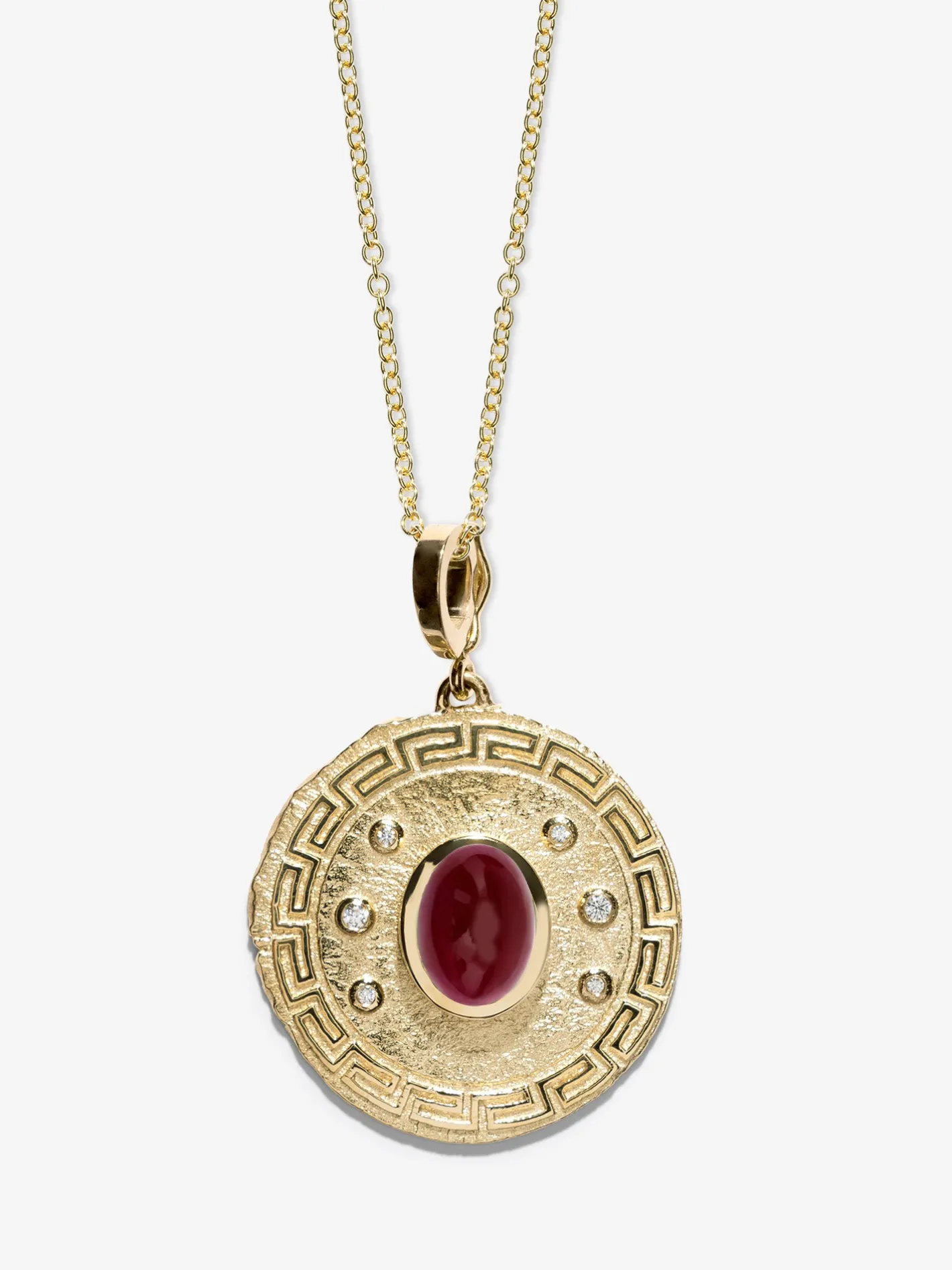 Greek Pattern & Ruby Large Coin Charm<AZLEE Jewelry Outlet