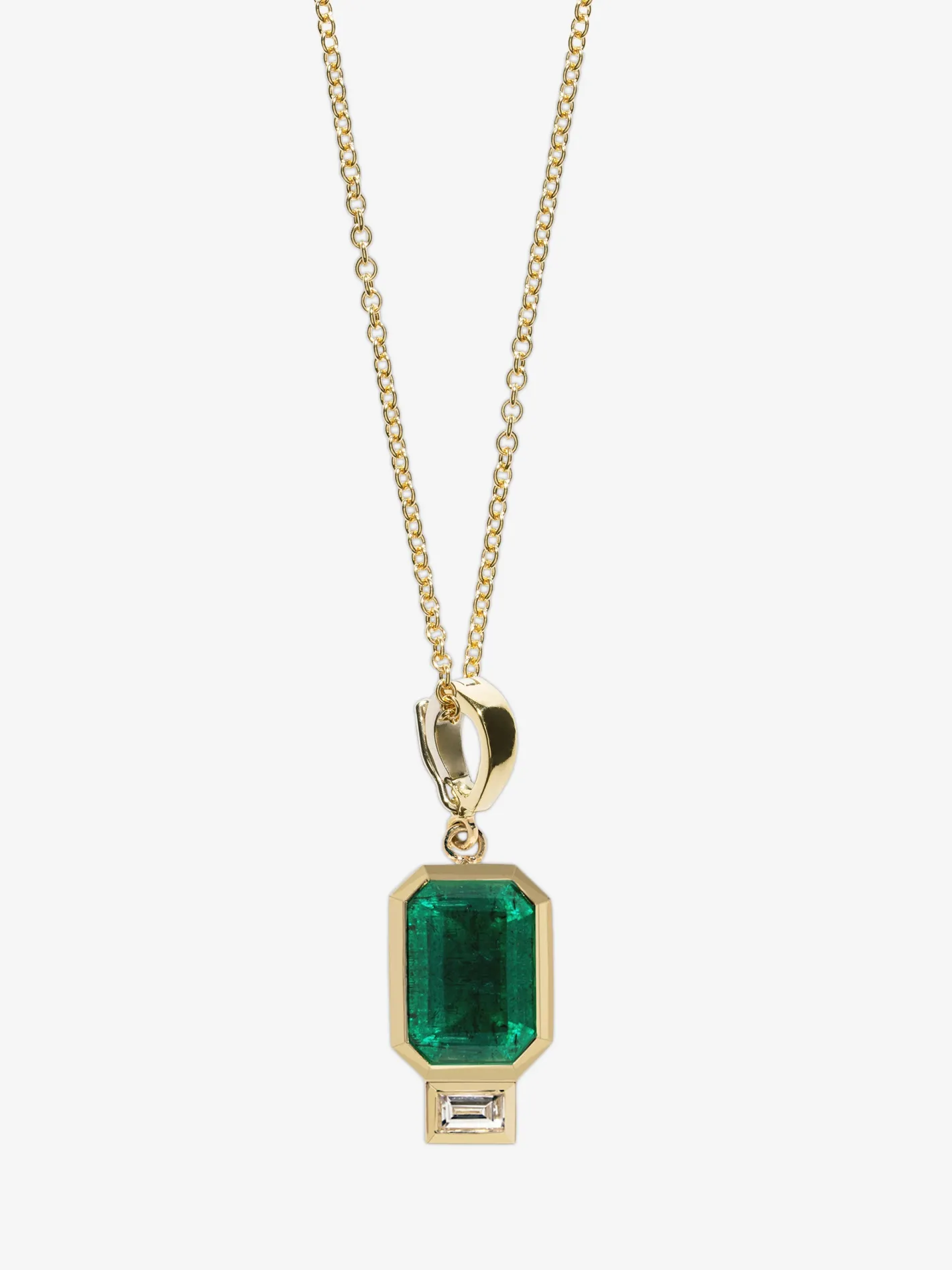 Large Emerald and Baguette Diamond Charm<AZLEE Jewelry Cheap