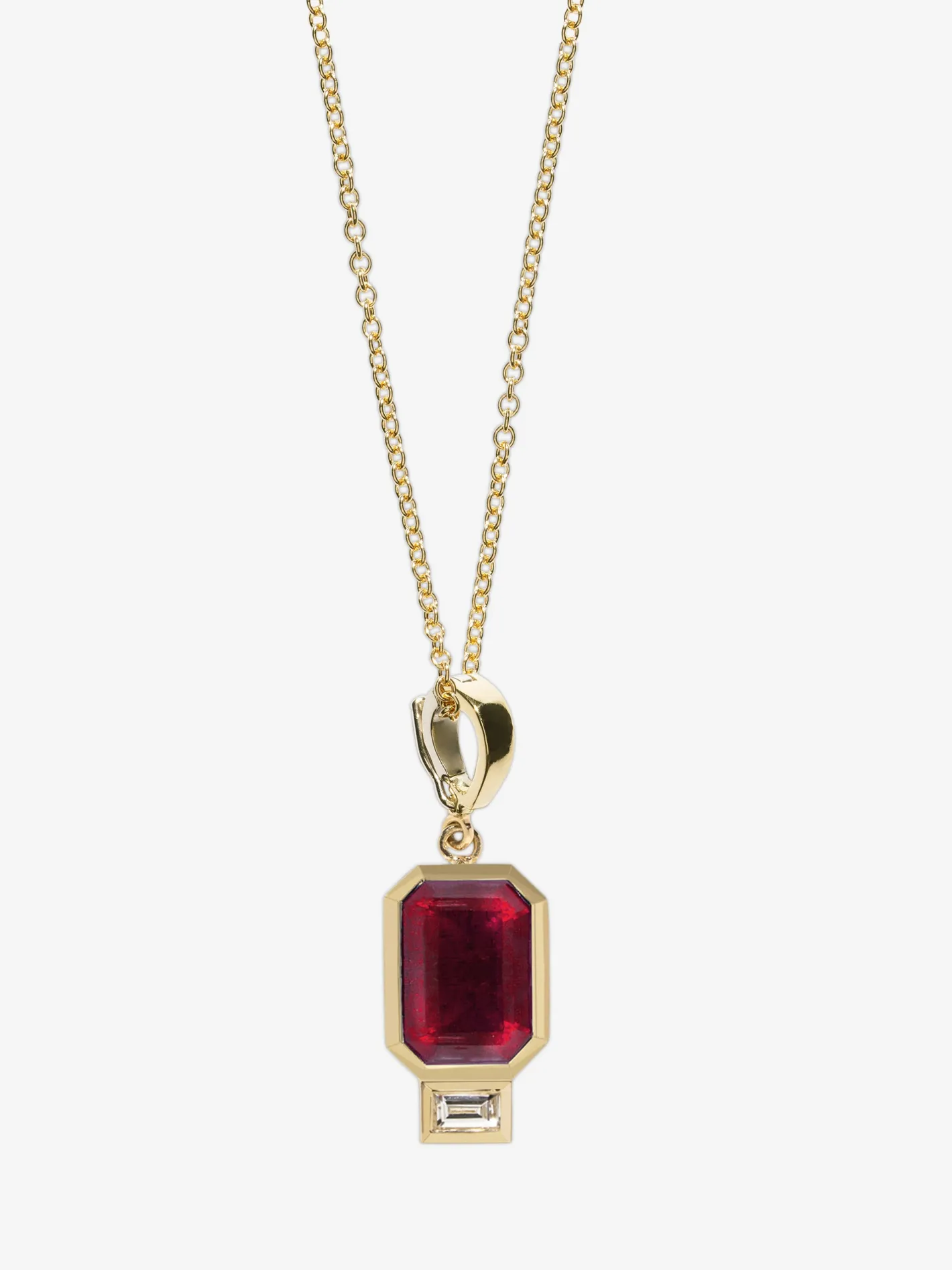 Large Ruby and Baguette Diamond Charm<AZLEE Jewelry Best Sale