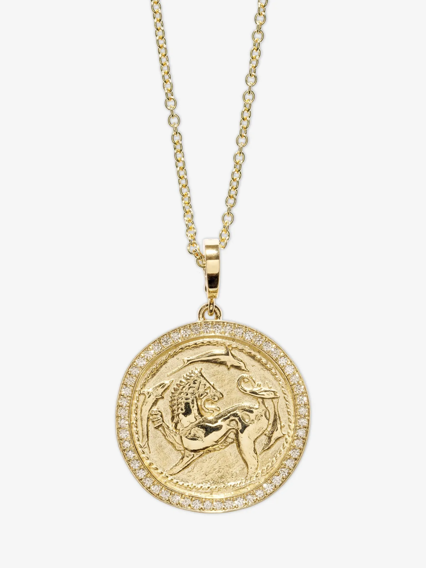 Lion and Dolphin Large Pave Coin Charm<AZLEE Jewelry New
