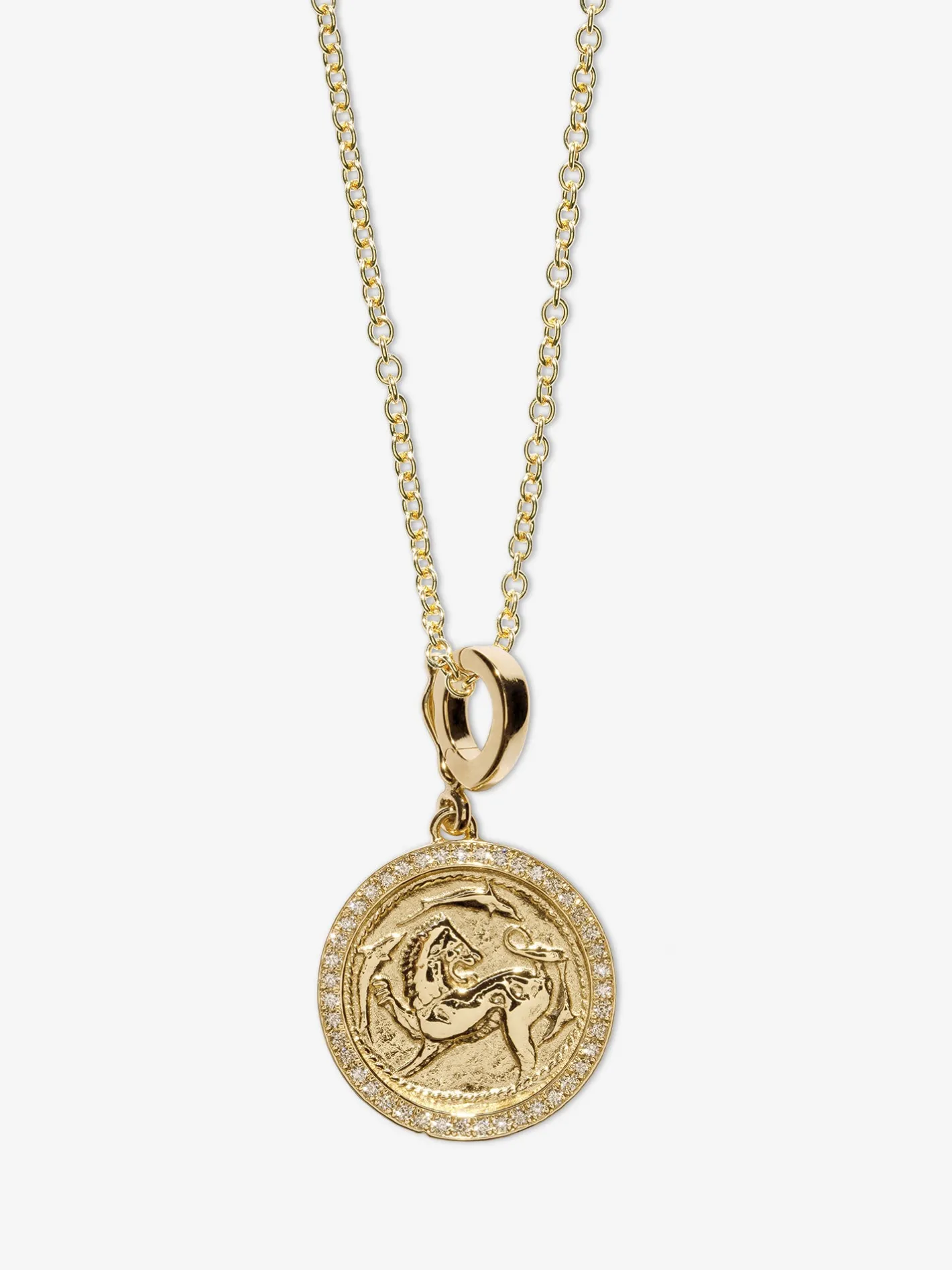 Lion and Dolphin Small Pave Coin Charm<AZLEE Jewelry Clearance