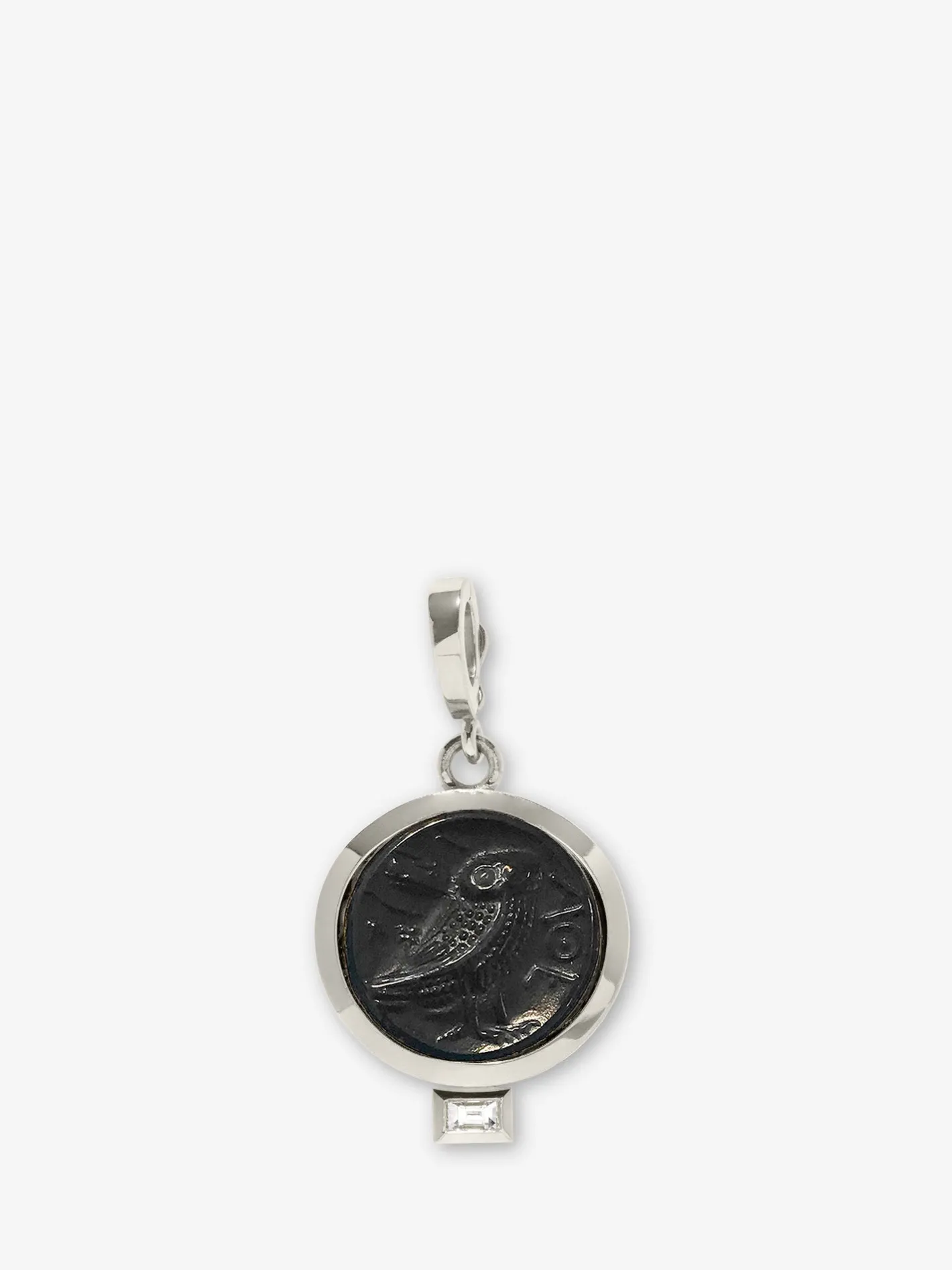 Owl of Athena Venetian Black Glass Coin Charm with Baguette Diamond<AZLEE Jewelry Best