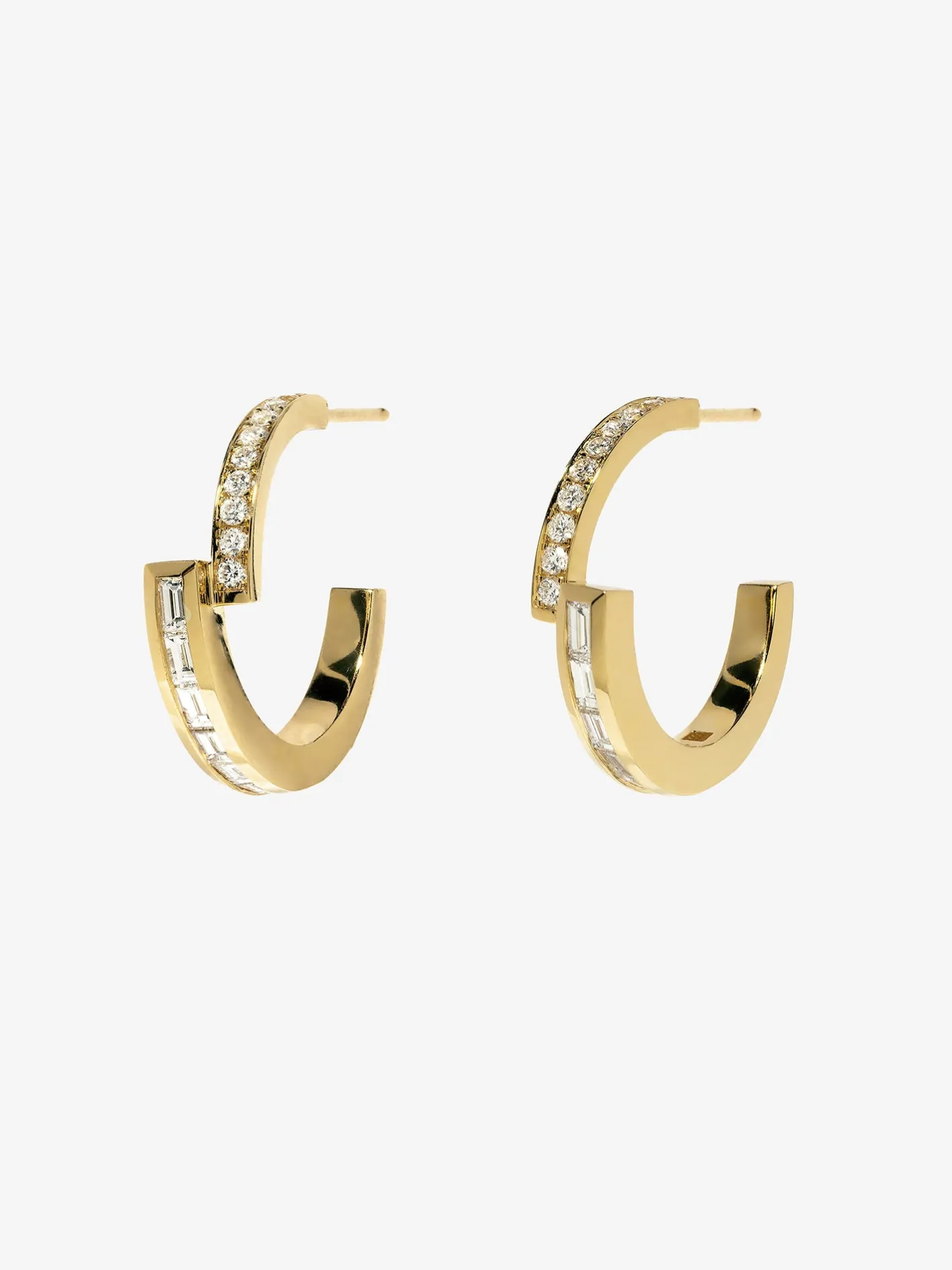 Pave and Baguette Diamond Hoops<AZLEE Jewelry New