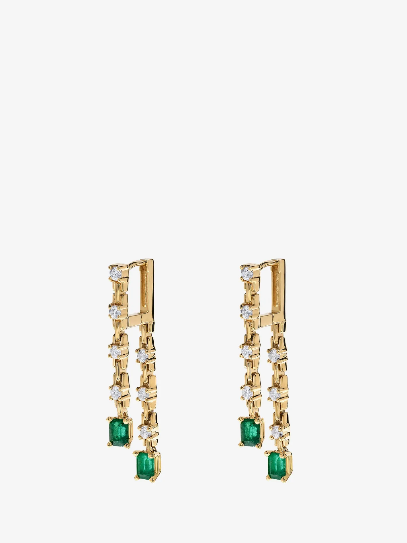 Pirouette Small 2-Strand Diamond & Emerald Earrings<AZLEE Jewelry New