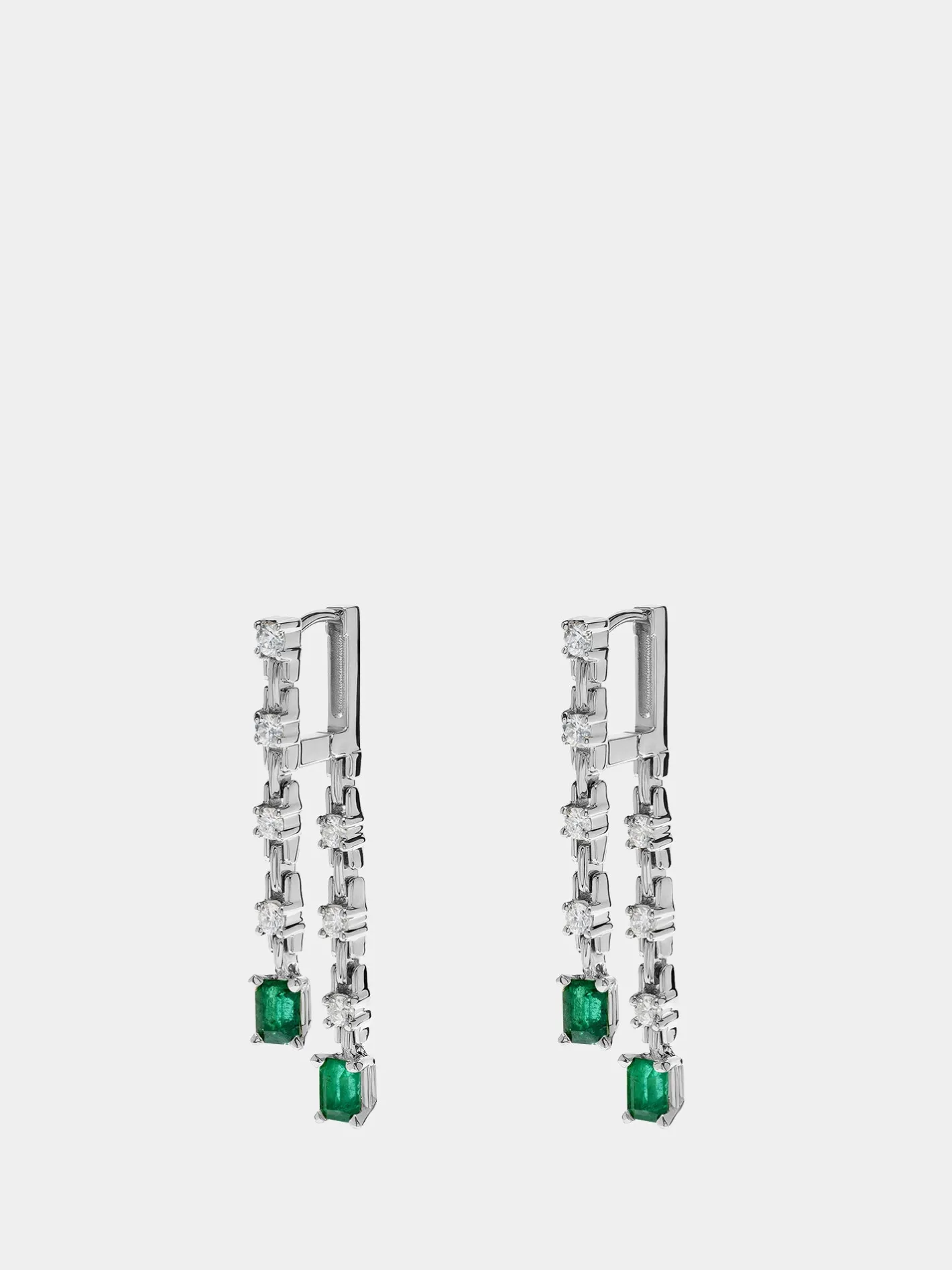 Pirouette Small 2-Strand Diamond & Emerald Earrings<AZLEE Jewelry New