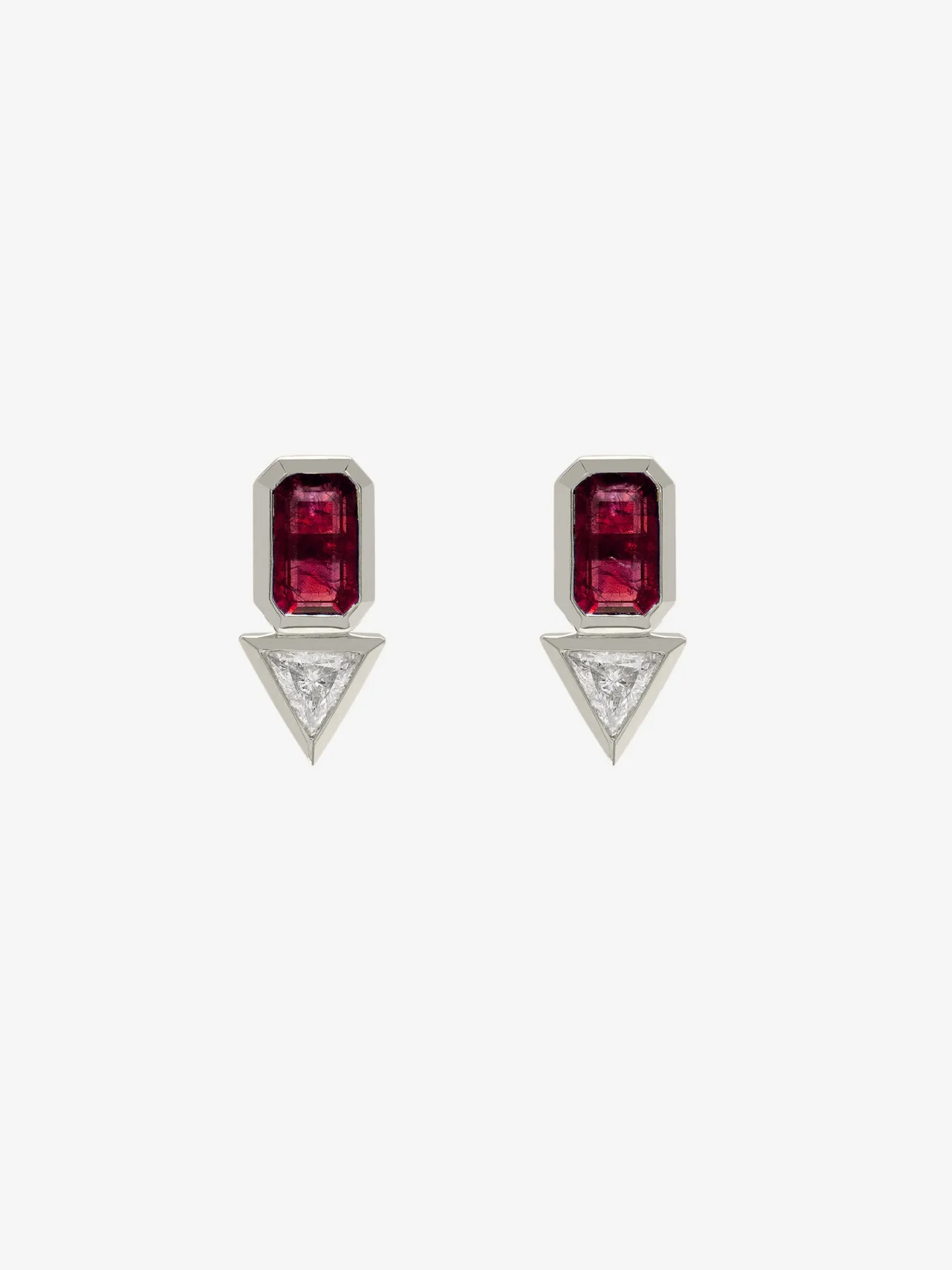 Ruby and Trillion Diamond Studs<AZLEE Jewelry Shop