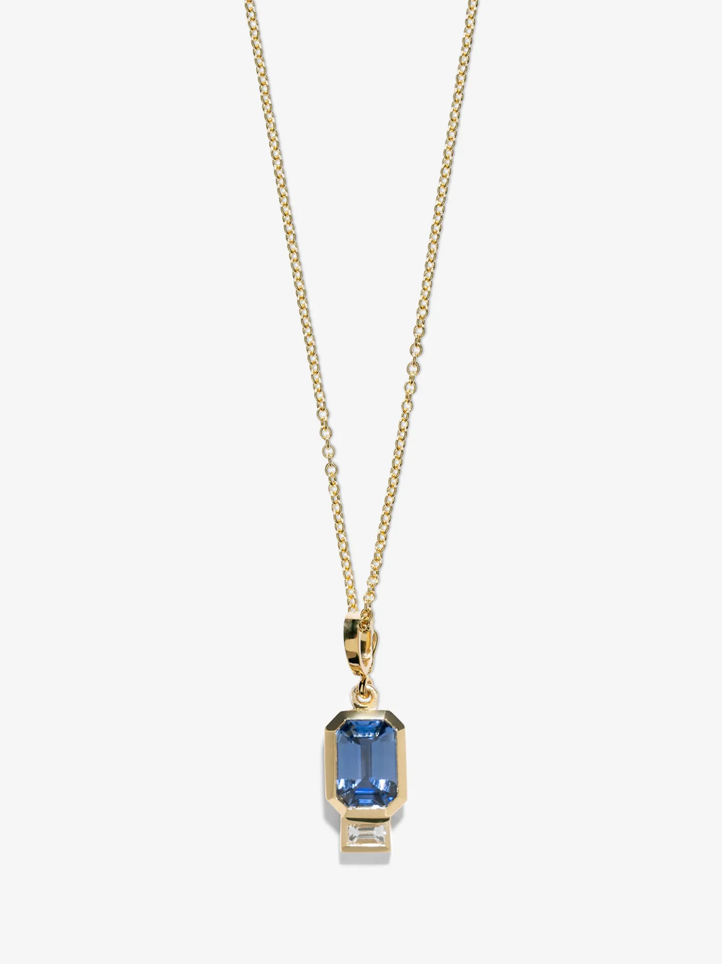 Sapphire and Baguette Diamond Charm<AZLEE Jewelry Cheap