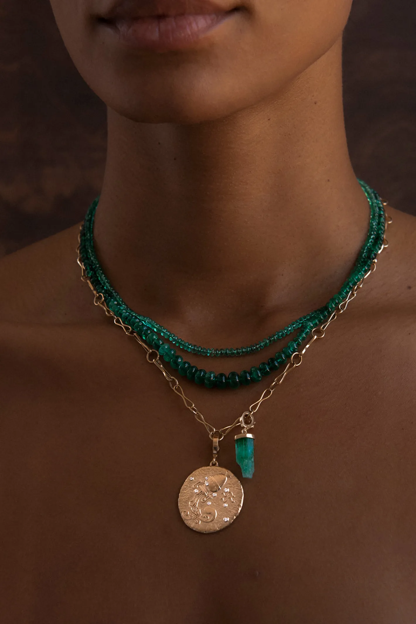 Small Dark Green Emerald Bead Necklace<AZLEE Jewelry Sale