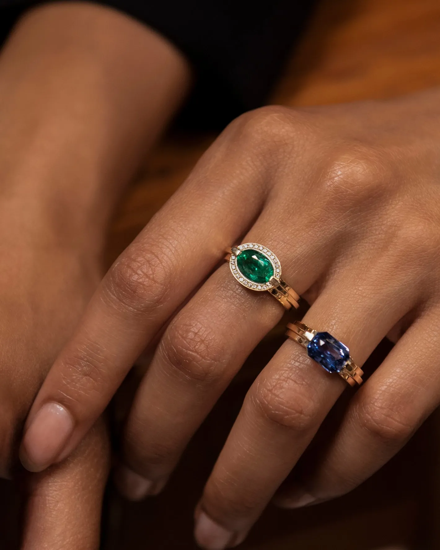 Staircase Emerald & Diamond Floating Ring<AZLEE Jewelry Sale