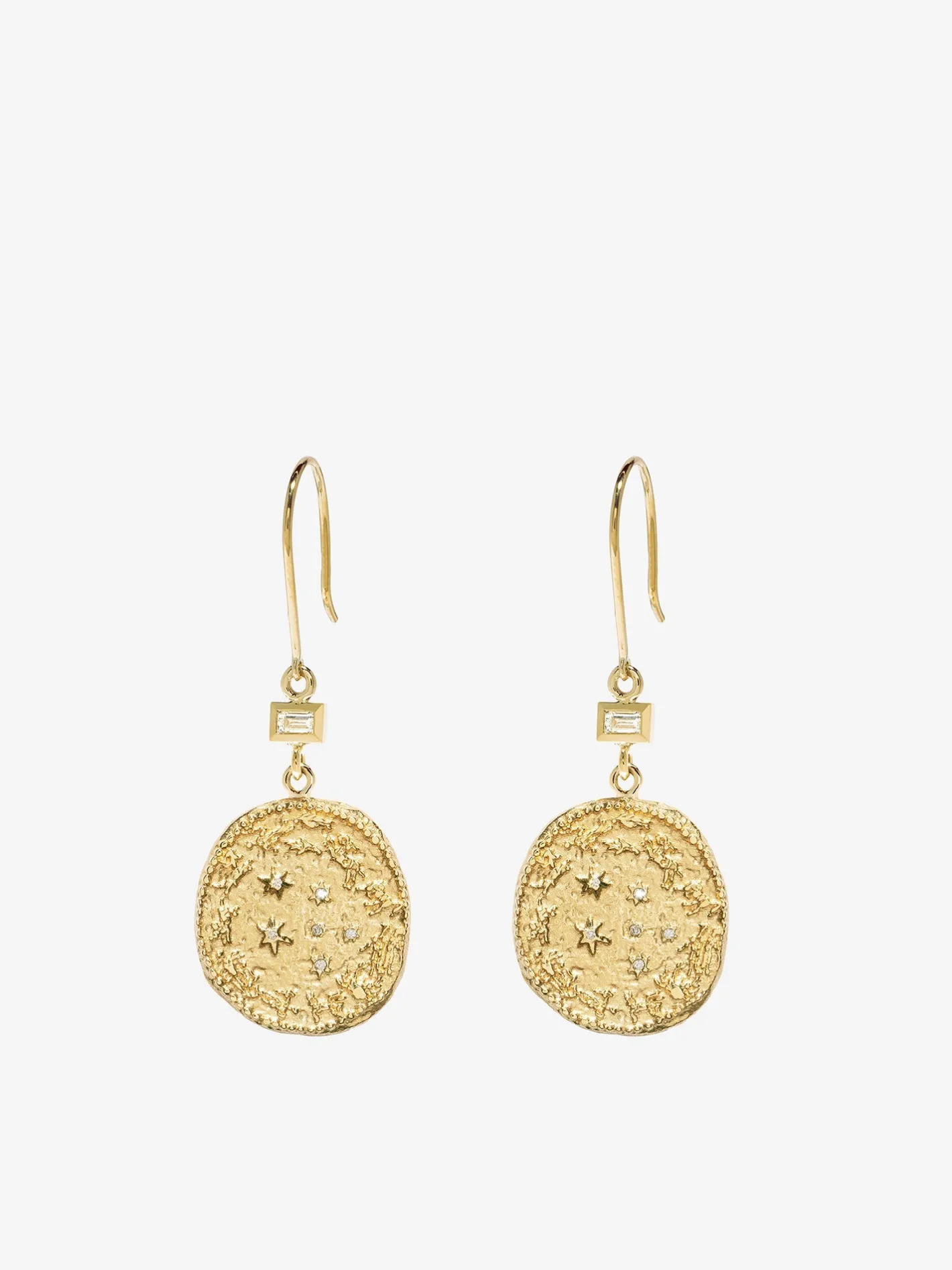 Zodiac Wheel Coin Diamond Earrings<AZLEE Jewelry Shop